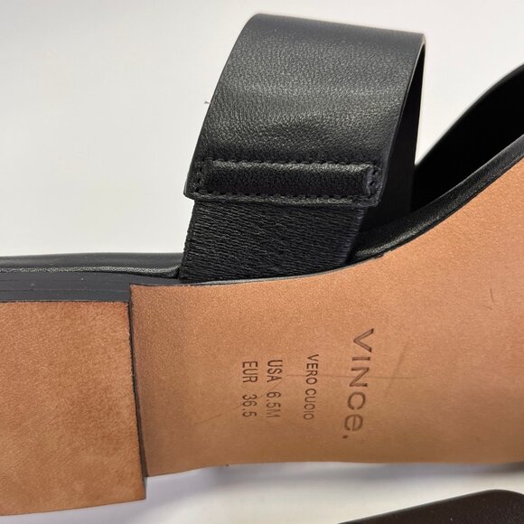 Vince Dylan Leather Flat Sandals Size 6.5M Black Asymmetrical Slide Shoes - Picture 13 of 16
